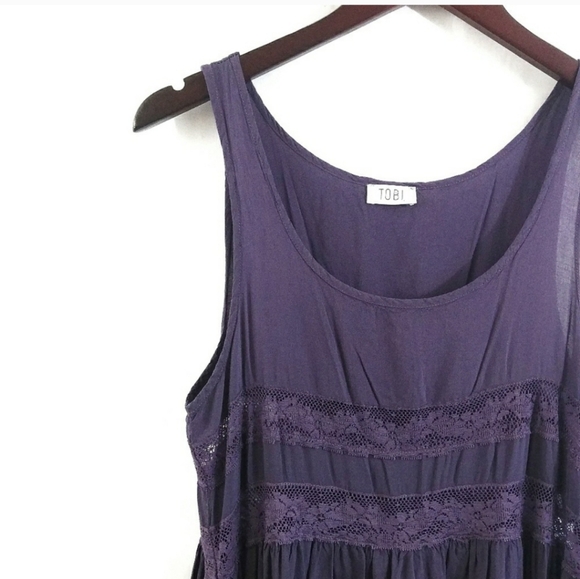 Tobi Purple Mini Lace Swing Tank Dress Tunic Top Boho Hippie M/L - Picture 3 of 6